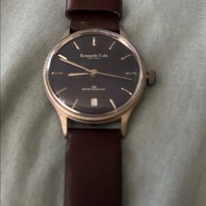 Kenneth Cole Brown Leather Strap Watch with Dark Dial